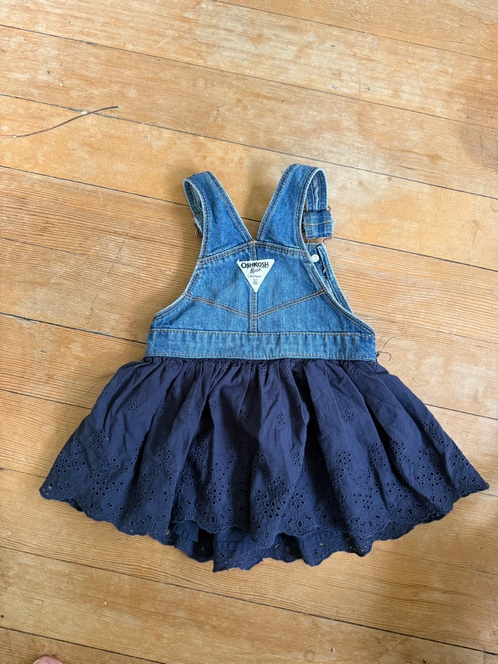 OshKosh Denim and Navy Eyelet Skirt Overall Dress